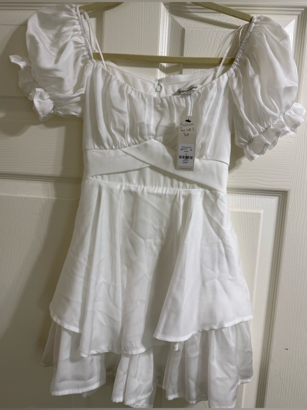 Francesca's Blue Rain White Romper, size small. NWT.